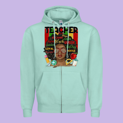 Black Woman Teacher Zipper Hoodie Designed By Maliassmallbusiness