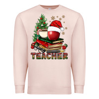 Pale Pink Teacher With Christmas Tree Premium Sweatshirt - BundleAndBundleShop