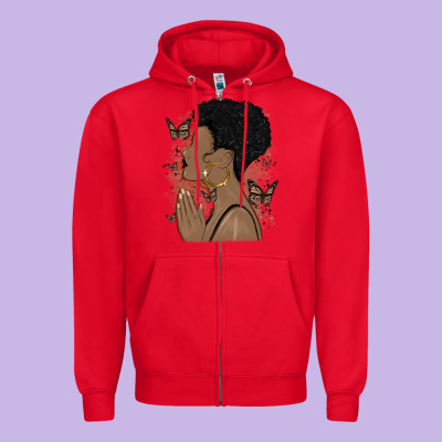 Black Woman Praying Zipper Hoodie Designed By Maliassmallbusiness