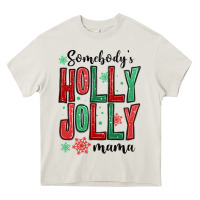 Cream somebodys holly jolly mama Heavy Core Tee - MaliasSmallBusiness