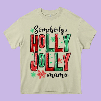 Somebodys Holly Jolly Mama Heavy Core Tee Designed By Maliassmallbusiness