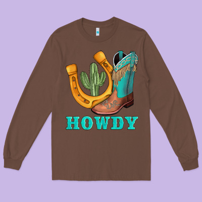Howdy Turquoise Cowboy Boots Horseshoe Long Sleeve Tee Designed By Adodesignshop