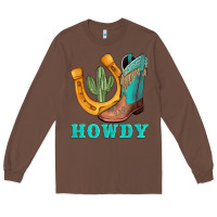 Chestnut howdy turquoise cowboy boots horseshoe Long Sleeve Tee - AdoDesignShop