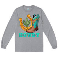 Heather Grey howdy turquoise cowboy boots horseshoe Long Sleeve Tee - AdoDesignShop