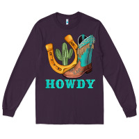 Plum howdy turquoise cowboy boots horseshoe Long Sleeve Tee - AdoDesignShop