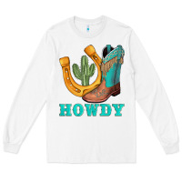 White howdy turquoise cowboy boots horseshoe Long Sleeve Tee - AdoDesignShop