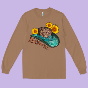 Howdy Leopard Tooled Leather Hat Long Sleeve Tee Designed By Adodesignshop