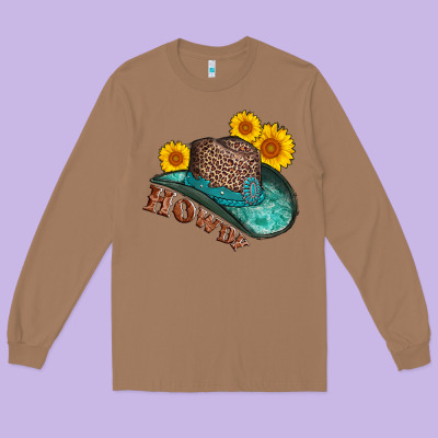 Howdy Leopard Tooled Leather Hat Long Sleeve Tee Designed By Adodesignshop