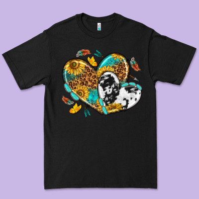Cowhide Leopard Hearts Premium Tee Designed By Texasbilliewilder