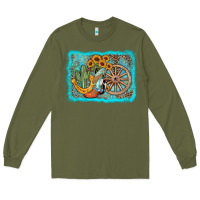 Army Green western wooden wheel cowboy boots Long Sleeve Tee - AdoDesignShop