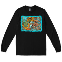 Black western wooden wheel cowboy boots Long Sleeve Tee - AdoDesignShop