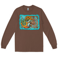 Chestnut western wooden wheel cowboy boots Long Sleeve Tee - AdoDesignShop