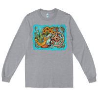 Heather Grey western wooden wheel cowboy boots Long Sleeve Tee - AdoDesignShop