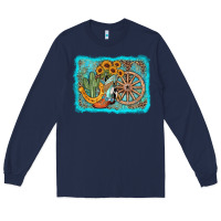 Navy western wooden wheel cowboy boots Long Sleeve Tee - AdoDesignShop