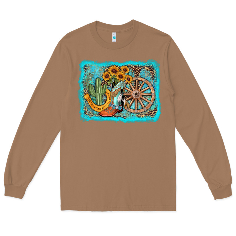 Western Wooden Wheel Cowboy Boots Long Sleeve Tee by AdoDesignShop | Teevron