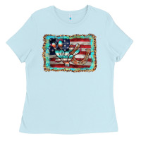 Baby Blue flag cactus horseshoe Ladies Tee - AdoDesignShop