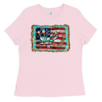Bubblegum Pink flag cactus horseshoe Ladies Tee - AdoDesignShop