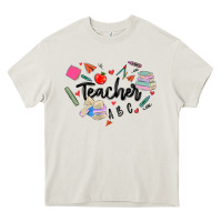 Cream teacher heart Heavy Core Tee - MaliasSmallBusiness