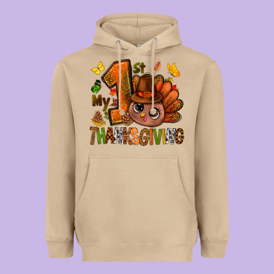 My First Thanksgiving With Turkey Bbs Heavyweight Hoodie Designed By Bundleandbundleshop