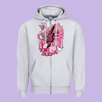 Pink Vibes Zipper Hoodie Designed By Maliassmallbusiness