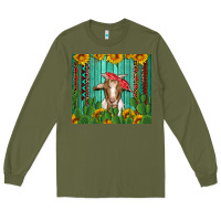 Army Green goat with sunflower and cactus Long Sleeve Tee - Artiststas