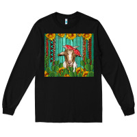 Black goat with sunflower and cactus Long Sleeve Tee - Artiststas