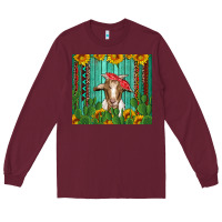 Burgundy goat with sunflower and cactus Long Sleeve Tee - Artiststas