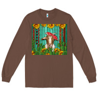 Chestnut goat with sunflower and cactus Long Sleeve Tee - Artiststas