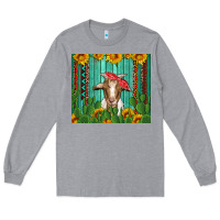 Heather Grey goat with sunflower and cactus Long Sleeve Tee - Artiststas
