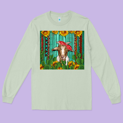 Goat With Sunflower And Cactus Long Sleeve Tee Designed By Artiststas