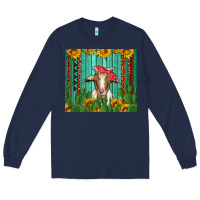 Navy goat with sunflower and cactus Long Sleeve Tee - Artiststas