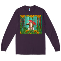Plum goat with sunflower and cactus Long Sleeve Tee - Artiststas
