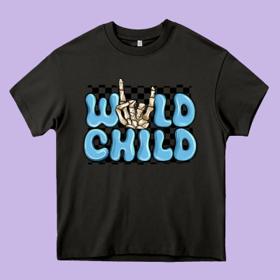 Wild Child Blue Skeleton Heavy Core Tee Designed By Maliassmallbusiness