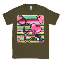 Army Green Nurse Stethoscope Seamless Pattern Classic Tee - BundleAndBundleShop