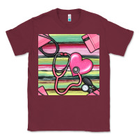 Burgundy Nurse Stethoscope Seamless Pattern Classic Tee - BundleAndBundleShop
