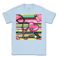 Dusty Blue Nurse Stethoscope Seamless Pattern Classic Tee - BundleAndBundleShop