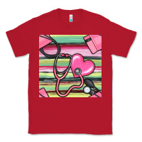 Red Nurse Stethoscope Seamless Pattern Classic Tee - BundleAndBundleShop