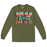 Army Green texas tx aztec cactus leopard Long Sleeve Tee - AdoDesignShop