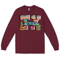 Burgundy texas tx aztec cactus leopard Long Sleeve Tee - AdoDesignShop