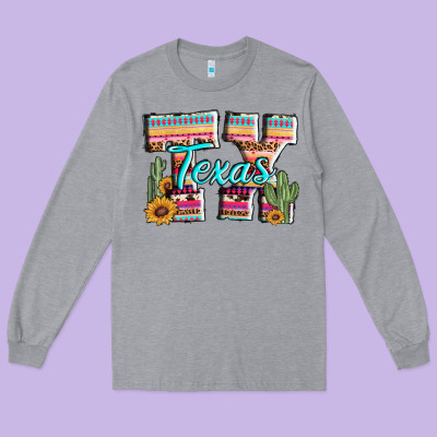 Texas Tx Aztec Cactus Leopard Long Sleeve Tee Designed By Adodesignshop