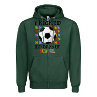 Sports Green i kicked 100 days of school Zipper Hoodie - MaliasSmallBusiness
