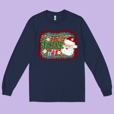 Believe Santa Long Sleeve Tee Designed By Adodesignshop