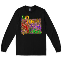 Black mardi gras vibes crawfish mask and fleur de lis Long Sleeve Tee - Artiststas