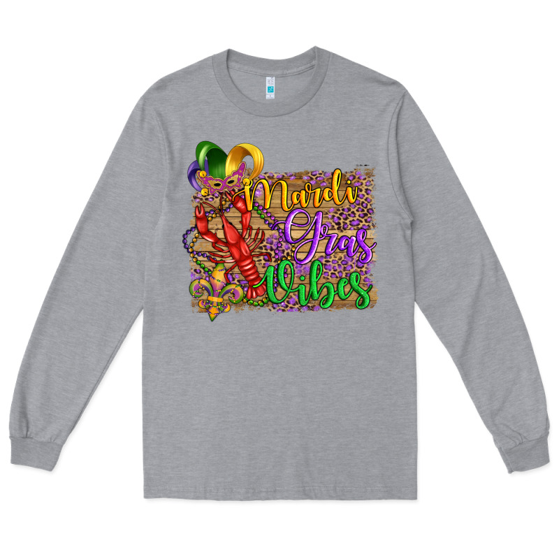 Mardi Gras Vibes Crawfish Mask And Fleur De Lis Long Sleeve Tee by Artiststas | Teevron