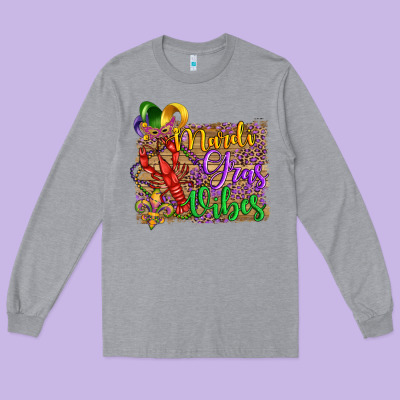 Mardi Gras Vibes Crawfish Mask And Fleur De Lis Long Sleeve Tee Designed By Artiststas