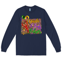 Navy mardi gras vibes crawfish mask and fleur de lis Long Sleeve Tee - Artiststas