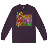 Plum mardi gras vibes crawfish mask and fleur de lis Long Sleeve Tee - Artiststas