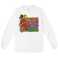 White mardi gras vibes crawfish mask and fleur de lis Long Sleeve Tee - Artiststas