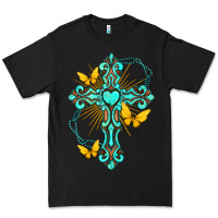 Black cross with heart shaped gemstone and butterfly Premium Tee - texasbilliewilder