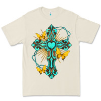 Bone cross with heart shaped gemstone and butterfly Premium Tee - texasbilliewilder